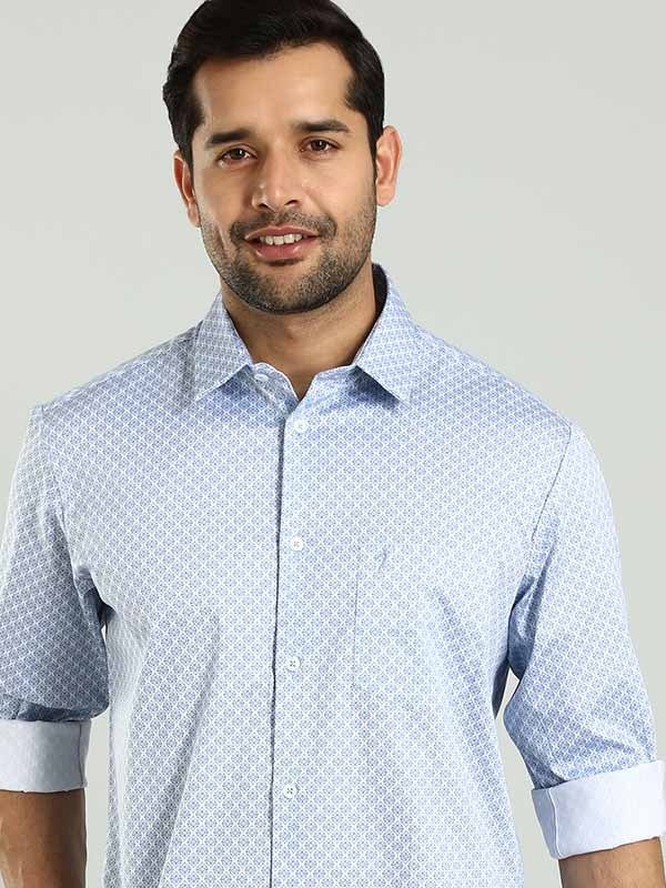 Indian Terrain Men's Regular Fit Full Sleeve Printed Blue Shirt